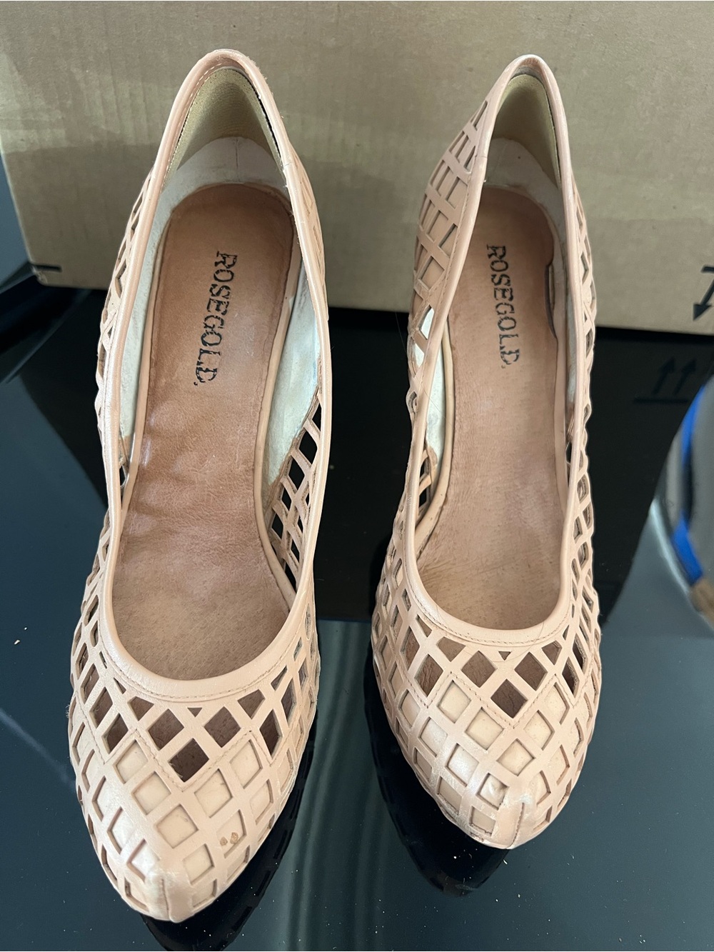 Rosegold Shoes Nude colored Lattice Cutout Heels